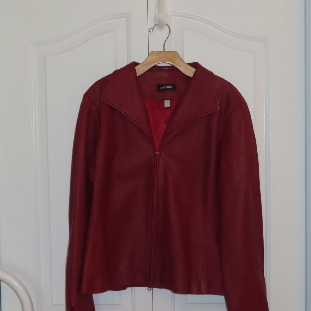 Danier Red Leather Jacket Cropped Style